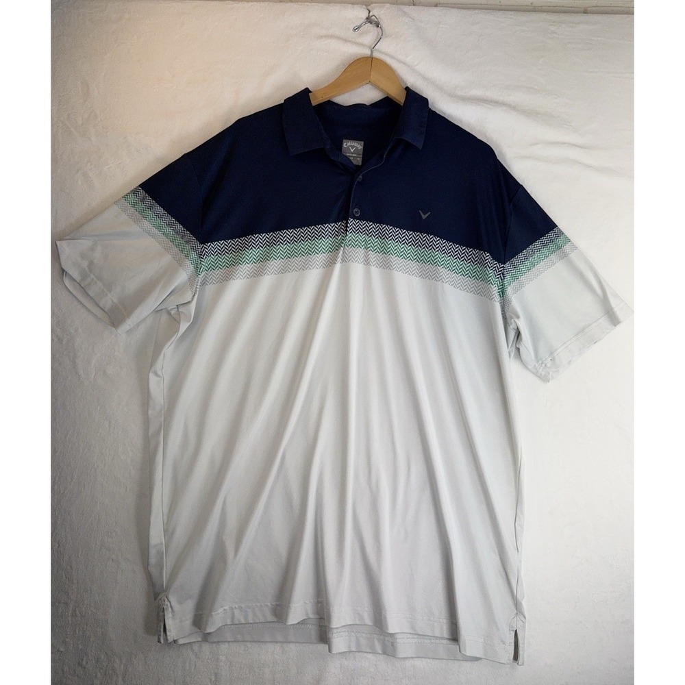 Callaway Opti Dri Golf Shirt Mens XLarge Performance Stretch‎ Blue White Striped